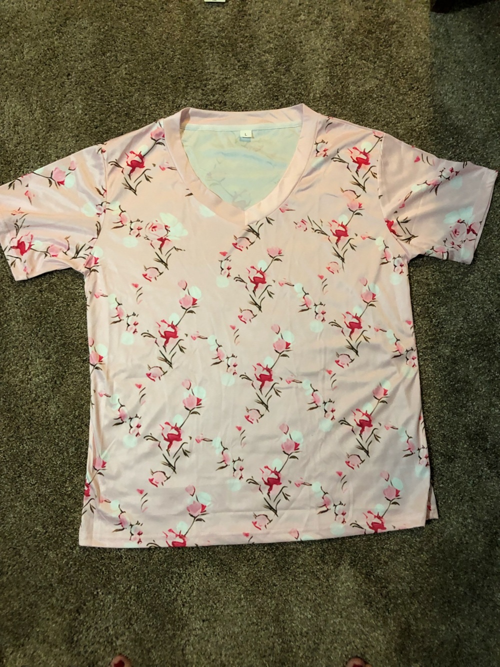 Pink Floral V-Neck Tee